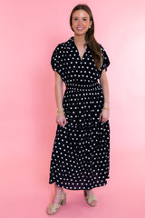 Midnight Charm Polka Dot Midi Dress
