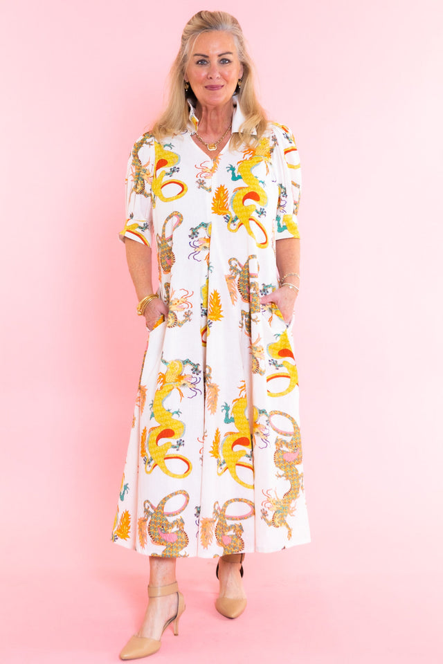 Dizzy Lizzie | Montauk Natural Dragon Print Dress
