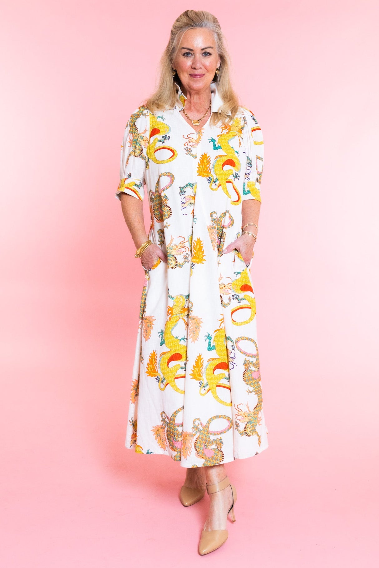 Dizzy Lizzie | Montauk Natural Dragon Print Dress