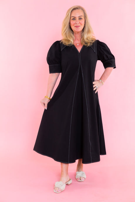 Lior | Amber Pointed Collar Black Dress