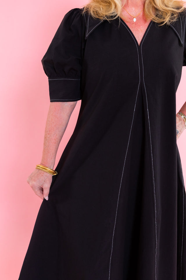 Lior | Amber Pointed Collar Black Dress