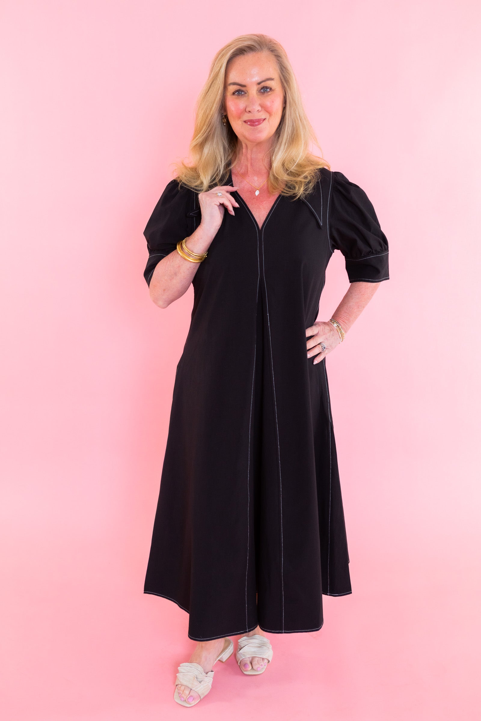 Lior | Amber Pointed Collar Short Sleeve Dress