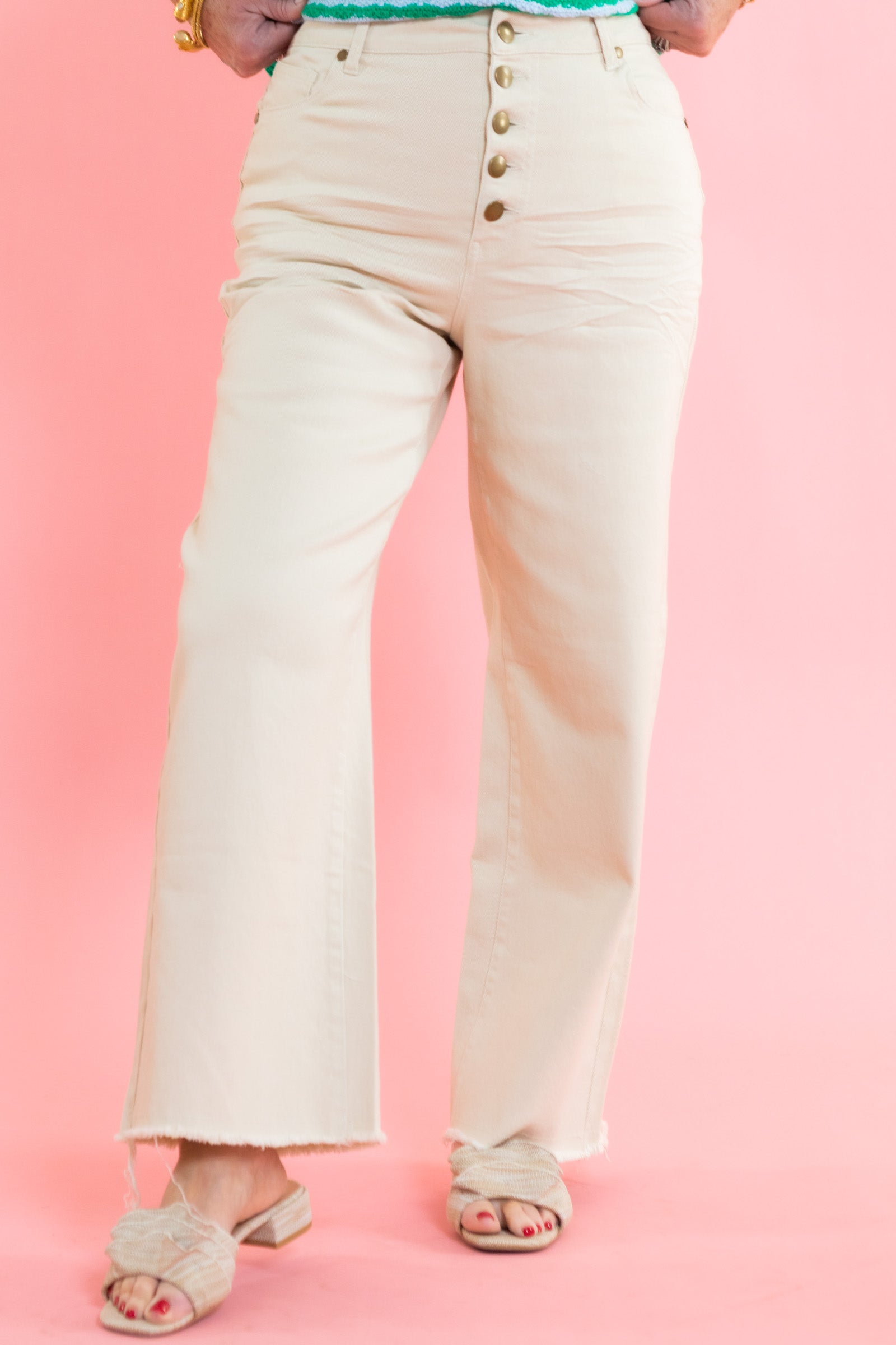 Harper High-Rise Button Fly Wide Leg Pants