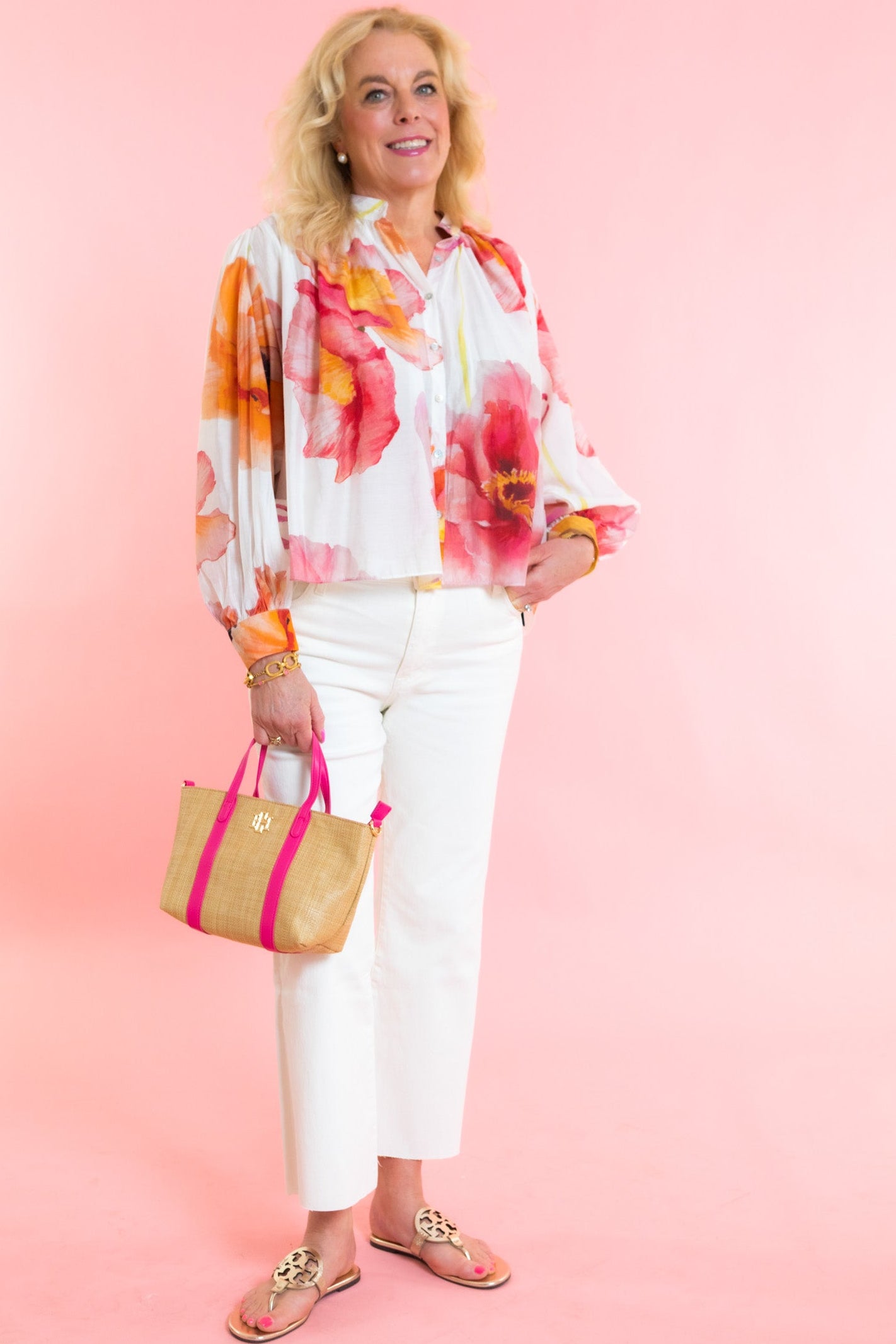 Caroline Hill | Georgie Mini Tote - Natural Hot Pink