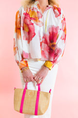 Caroline Hill | Georgie Mini Tote - Natural Hot Pink