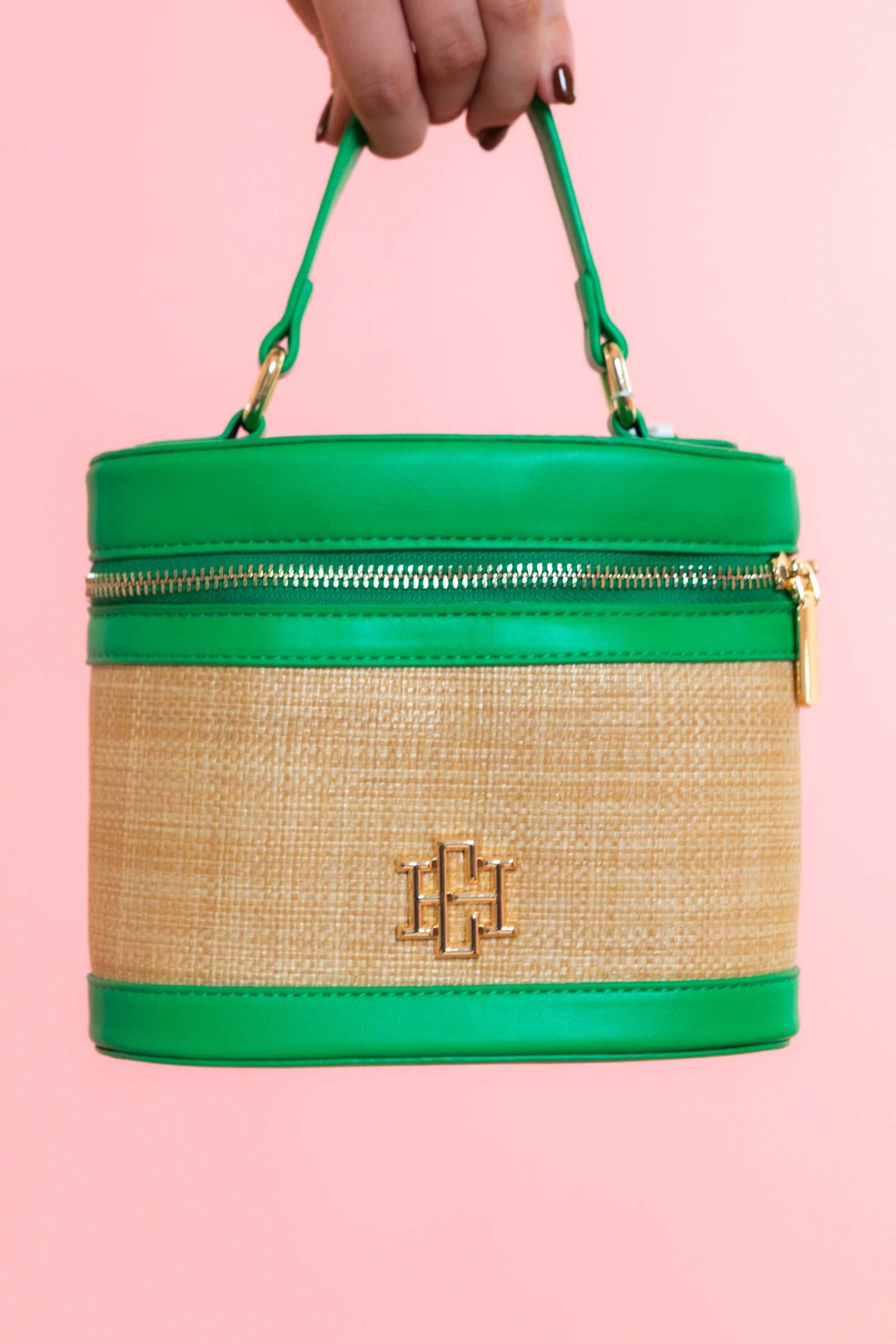 Caroline Hill | Audrey Handbag - Natural Kelly Green