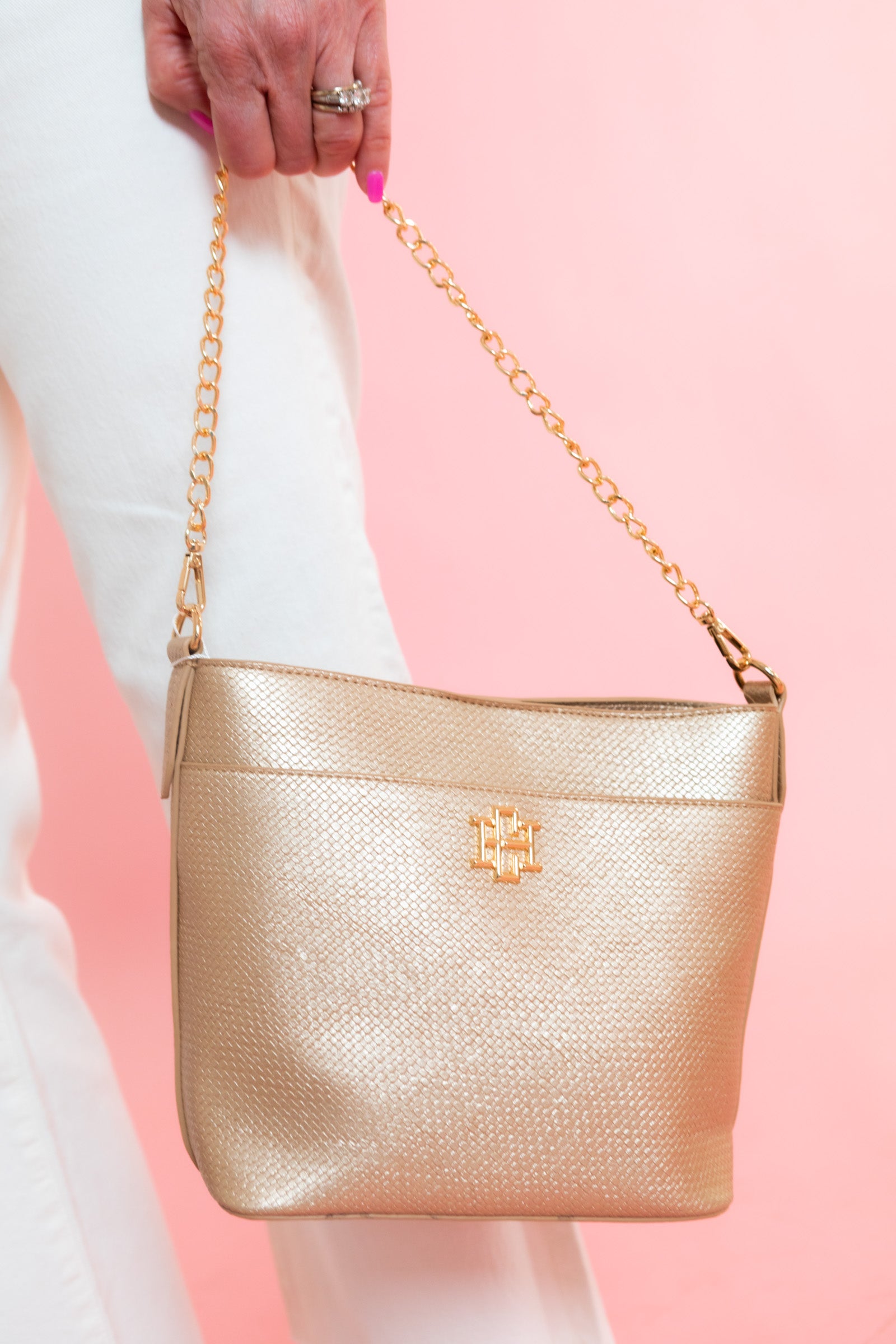 Caroline Hill | Brielle Bucket Bag - Woven Gold