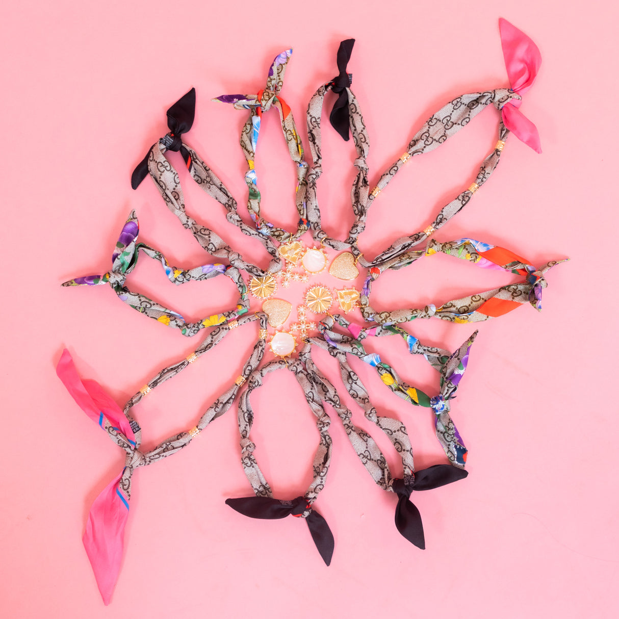 Gemelli | Gia Light Pink Scarf Necklace With Leah Heart Charm
