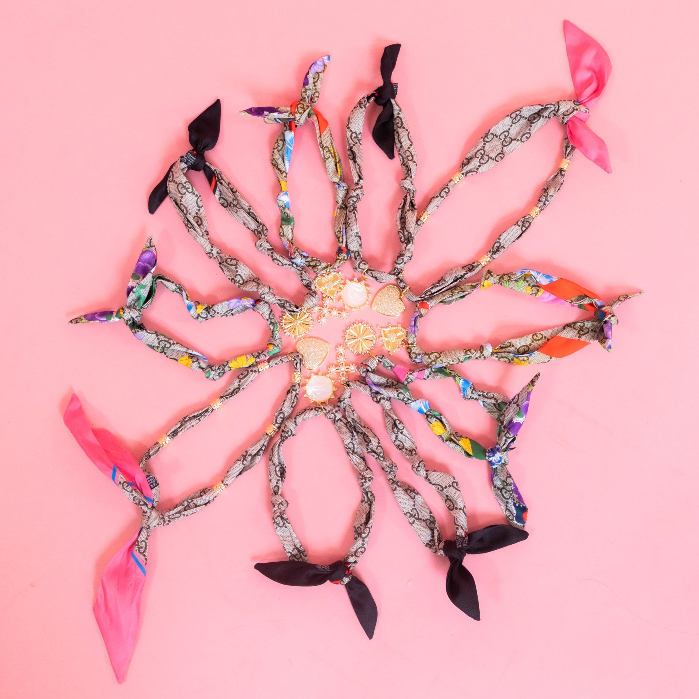 Gemelli | Gia Light Pink Scarf Necklace With Leah Heart Charm