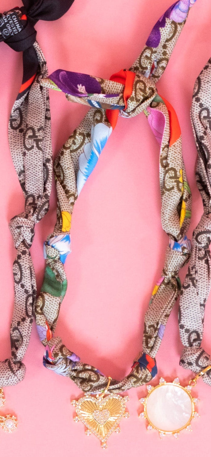 Gemelli | Georgia Red Scarf Necklace With Carter Heart Charm