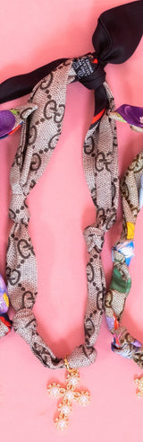 Gemelli | Gia Black Scarf Necklace With Pearl Cross Charm