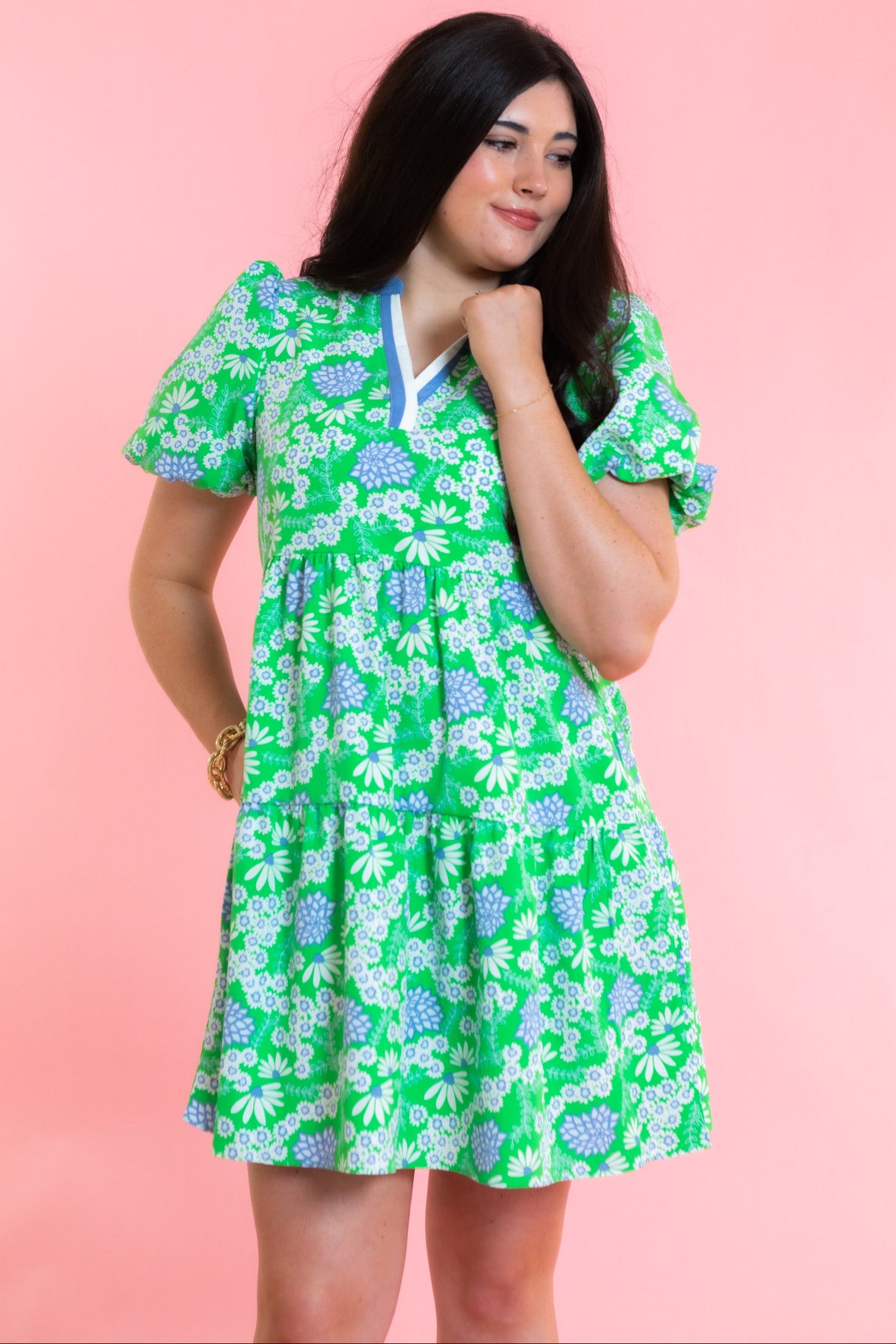 Mary Square | Kinsley Mini Dress- Daisy Chain Green