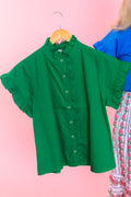 Ruffle Button-Front Blouse