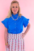 Ruffle Button-Front Blouse