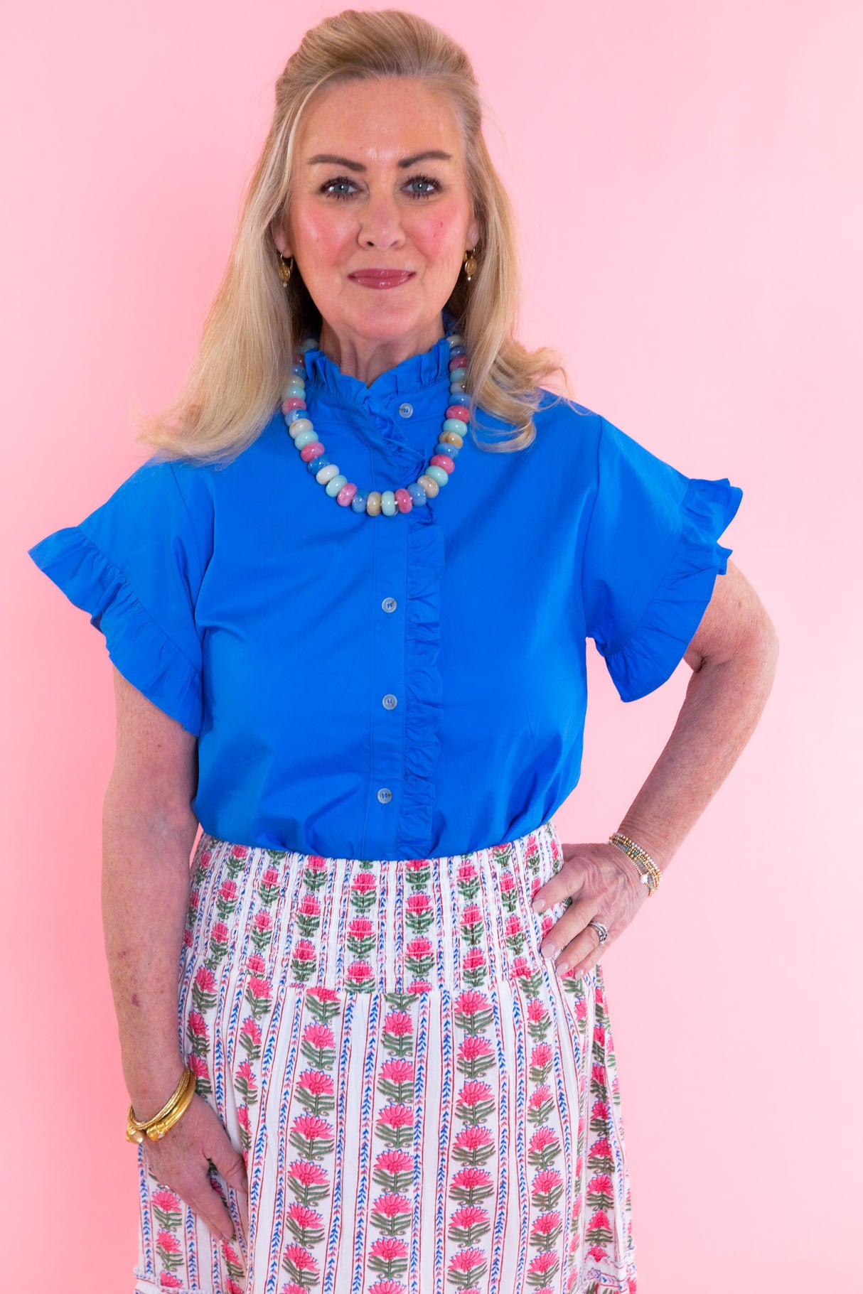 Ruffle Button-Front Blouse