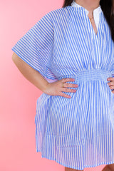 Mary Square | Priscilla Short Beach Dress | Blue + White Stripe