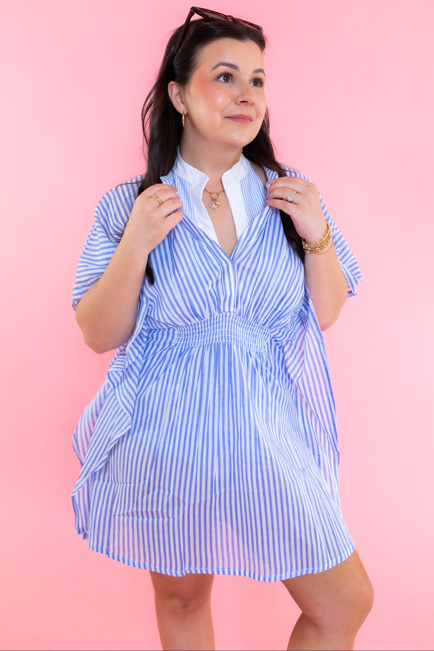 Mary Square | Priscilla Short Beach Dress | Blue + White Stripe
