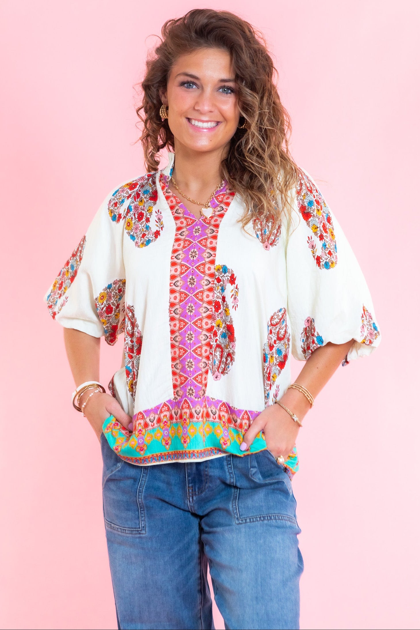 Sunset Market Boho Embroidered Top