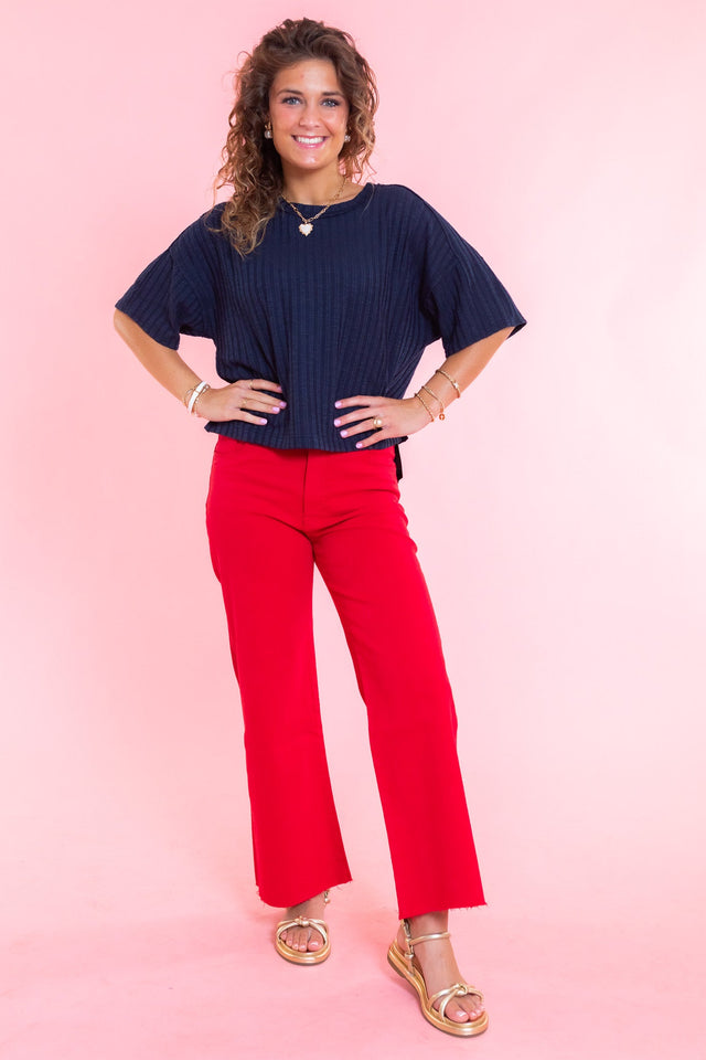 Everyday Luxe Ribbed Navy Top
