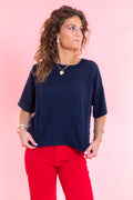 Everyday Luxe Ribbed Navy Top