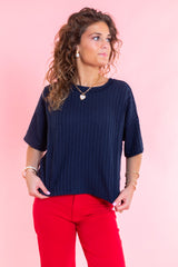 Everyday Luxe Ribbed Navy Top