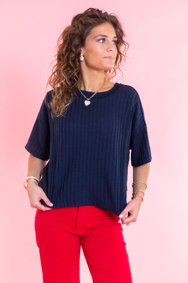 Everyday Luxe Ribbed Navy Top