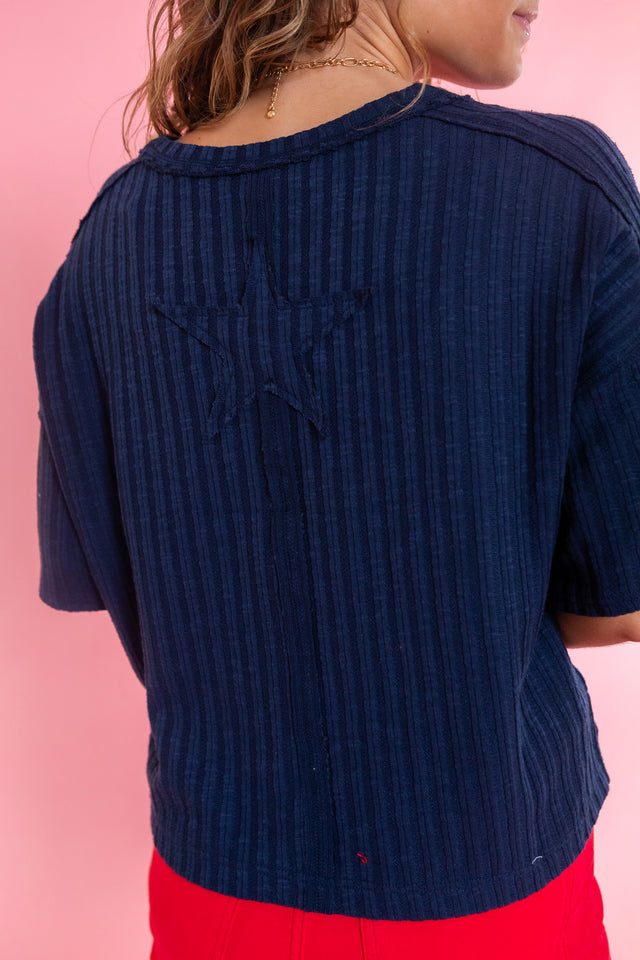 Everyday Luxe Ribbed Navy Top