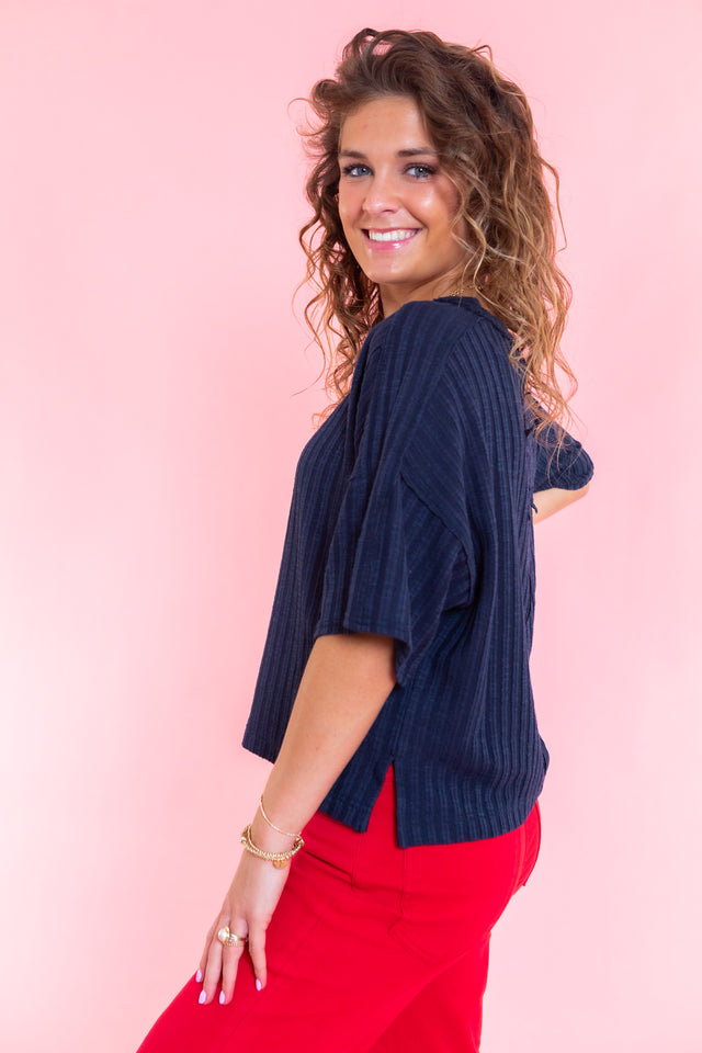 Everyday Luxe Ribbed Navy Top