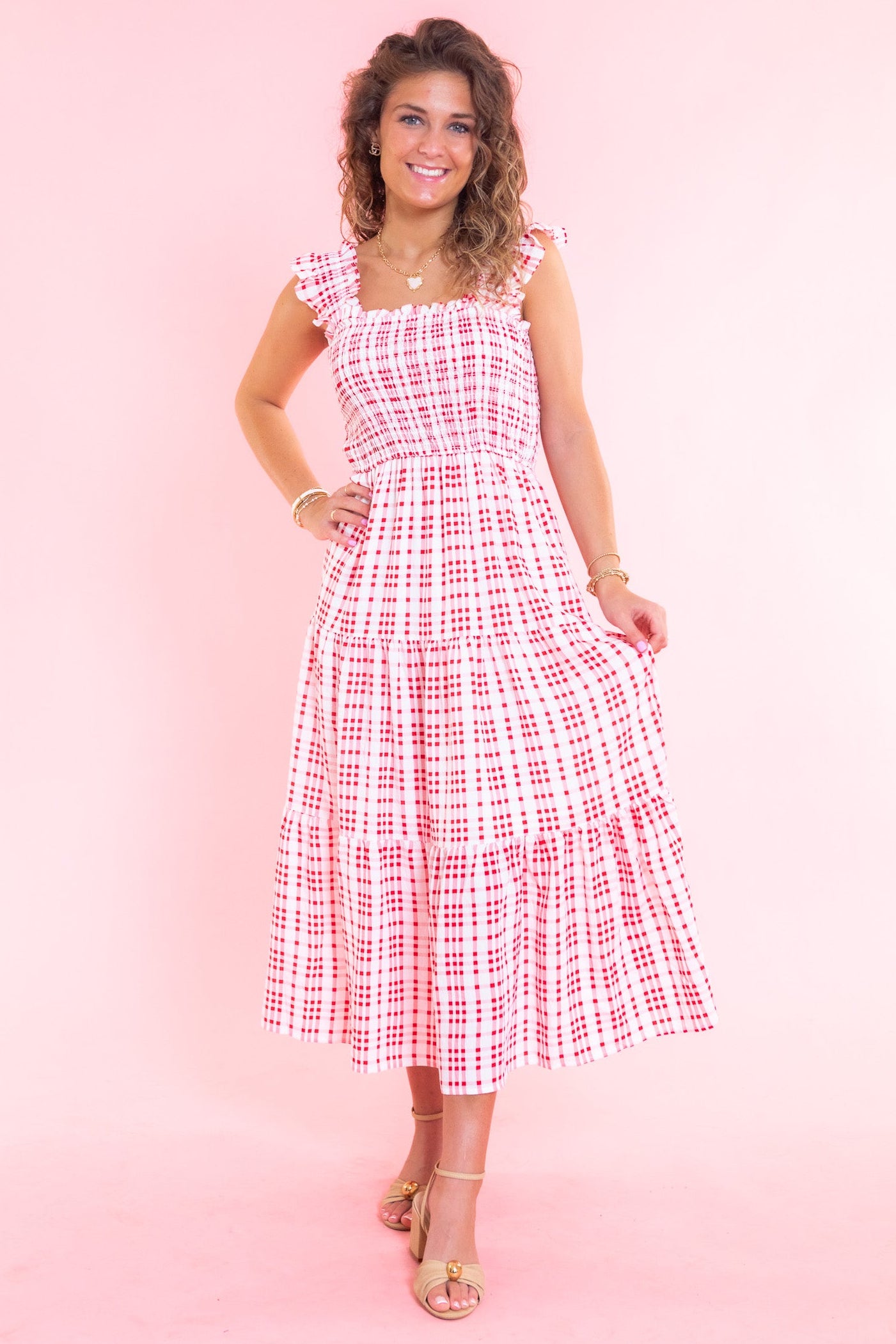 Rosalie Smocked Plaid Midi Dress