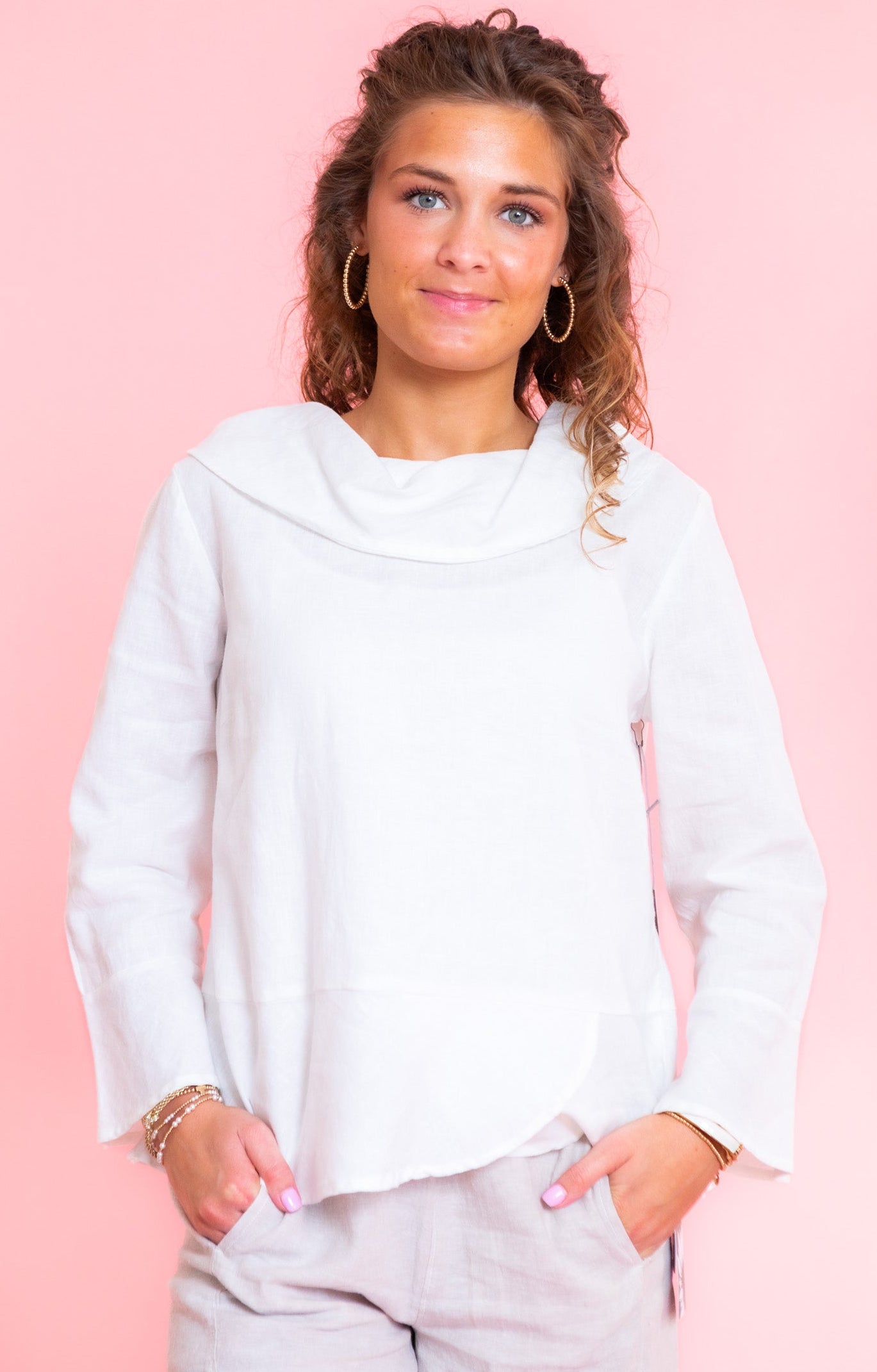 Linen Overlay Flounce Top