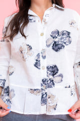 Linen Floral Flounce Shirt