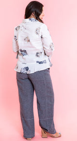 Linen Floral Flounce Shirt
