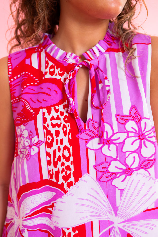 Barba Tropical Graceland Ruffle Trim Mini Dress