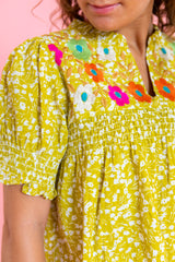 Flower Print Embroidered Collar Top