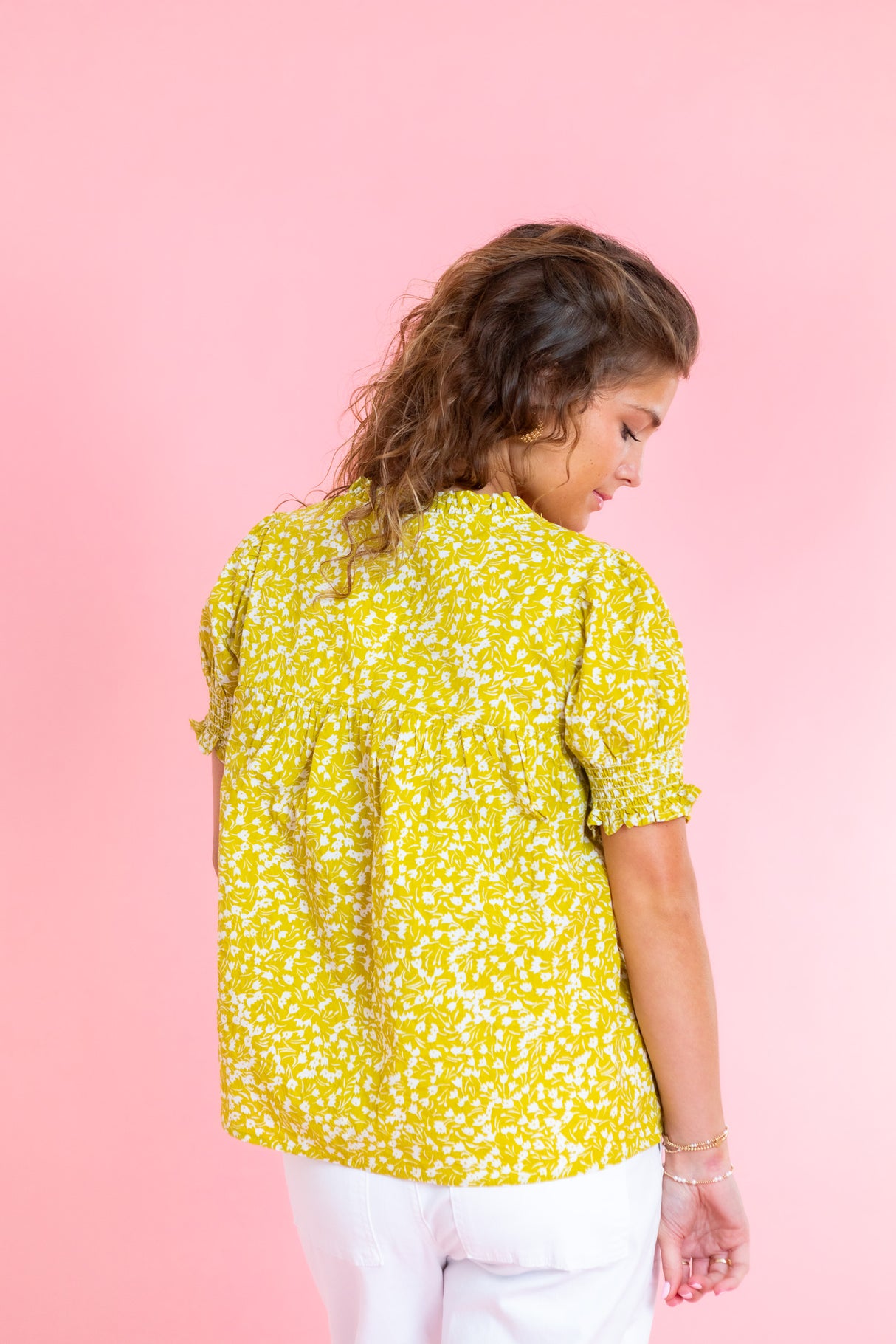 Flower Print Embroidered Collar Top