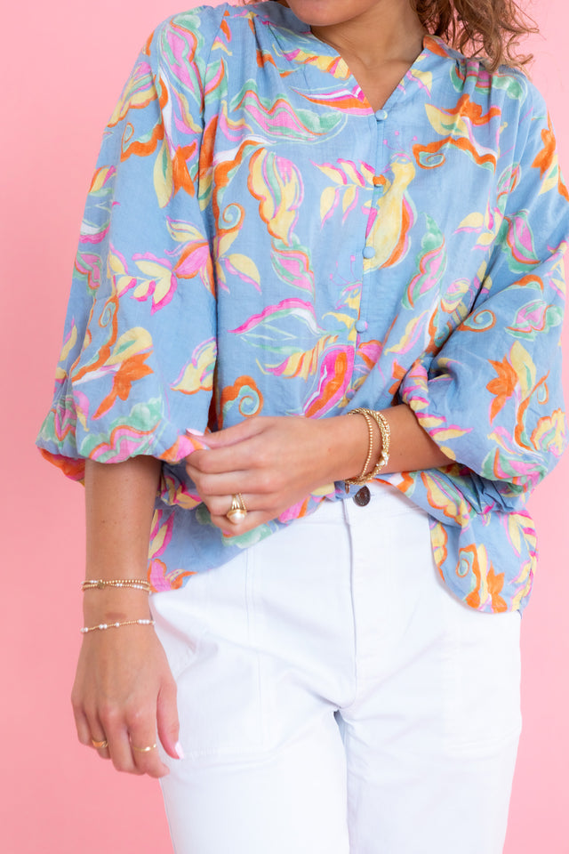 Pastel Floral Flowy Button-Down Blouse
