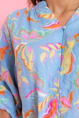 Pastel Floral Flowy Button-Down Blouse