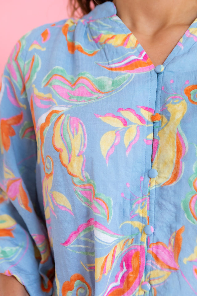 Pastel Floral Flowy Button-Down Blouse