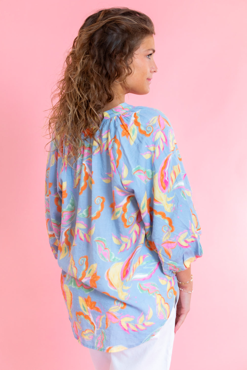 Pastel Floral Flowy Button-Down Blouse