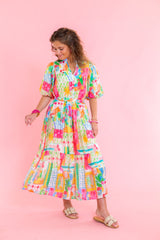 Printed Ruffle Collar Puff Sleeve Dress