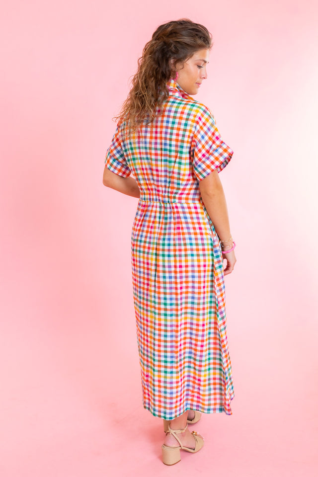 Short Sleeve Plaid Button Down Dress