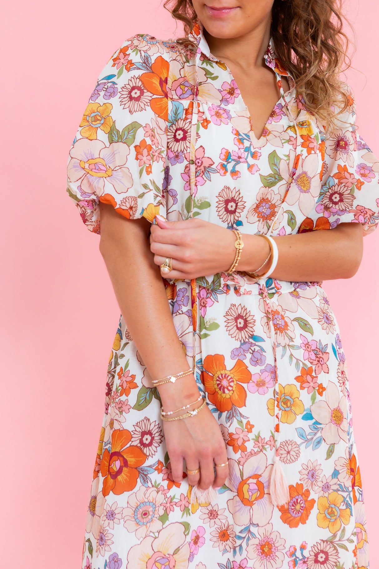 Vintage Floral Puff Sleeve Midi Dress