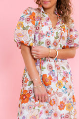 Vintage Floral Puff Sleeve Midi Dress