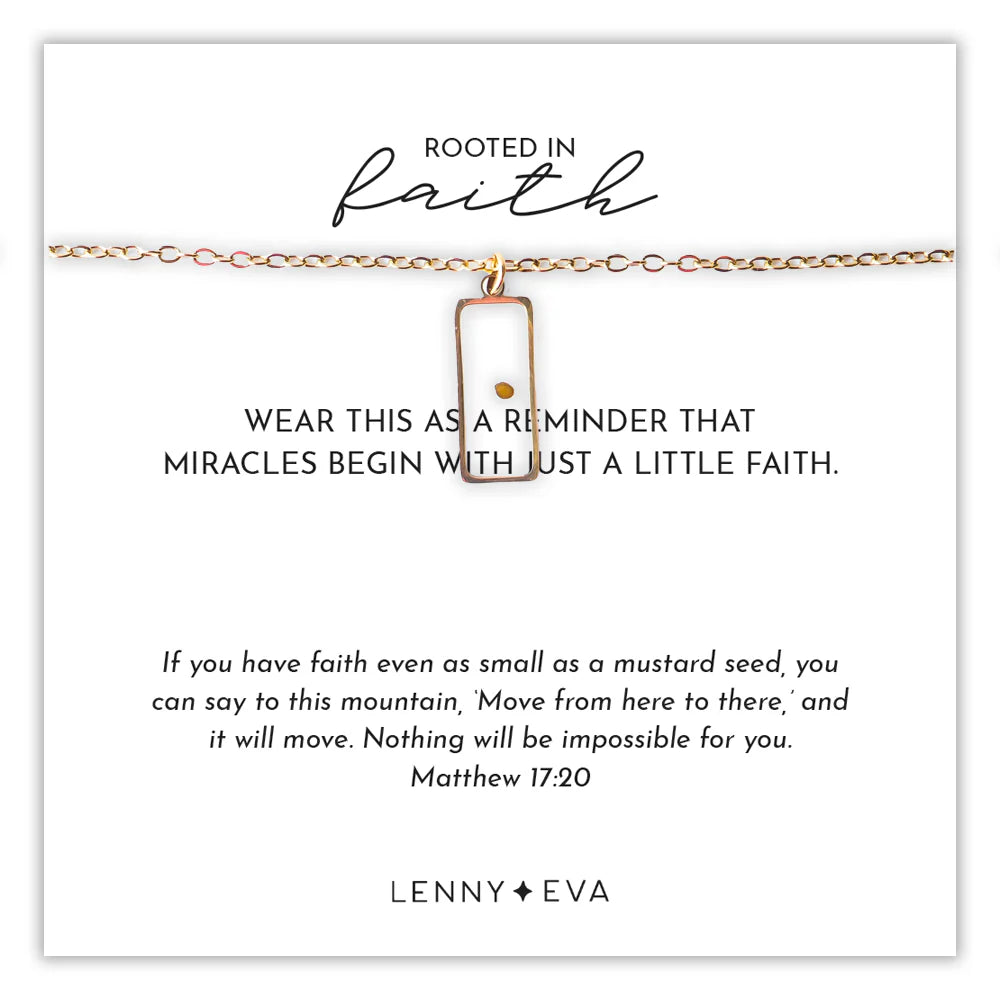 Lenny & Eva | Faith Over Fear Mustard Seed Necklace-Rectangle