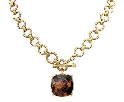 Madison's Exclusive | Squared Stone Pendant Necklace