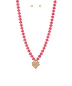 Madison's Exclusive | Metal Heart Charm Necklace Set Fuchsia/Gold