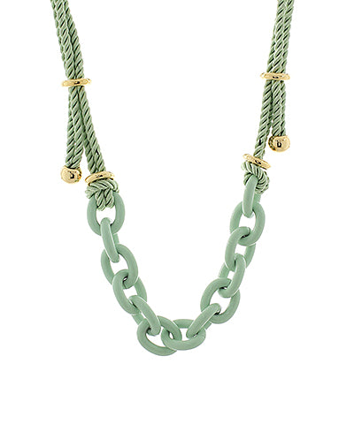 Madison's Exclusive | Color Coated Chain & Silk Rope Necklace Mint/Gold