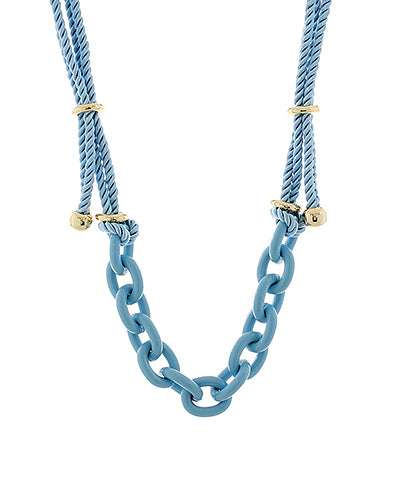 Madison's Exclusive | Color Coated Chain & Silk Rope Necklace Aqua/Gold