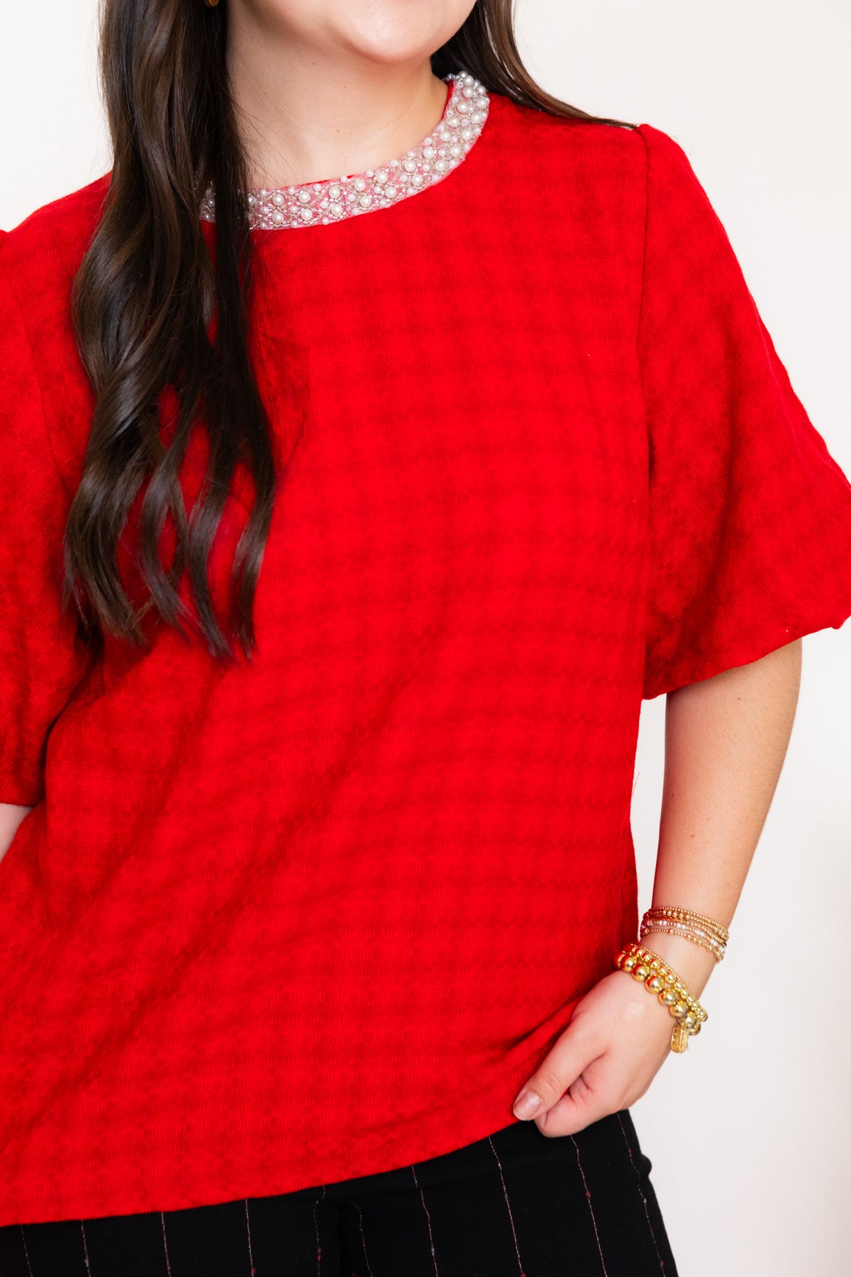 The Evelyn Pearl Trim Blouse