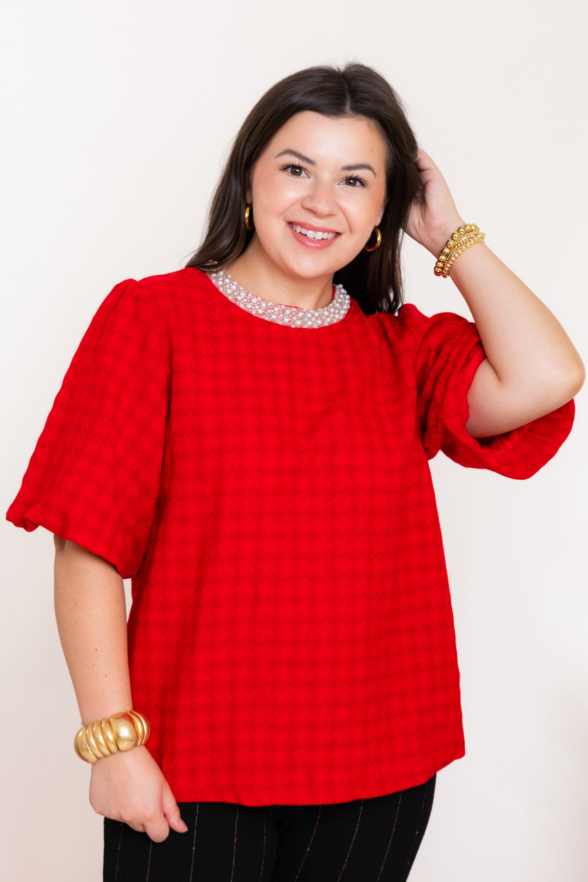 The Evelyn Pearl Trim Blouse
